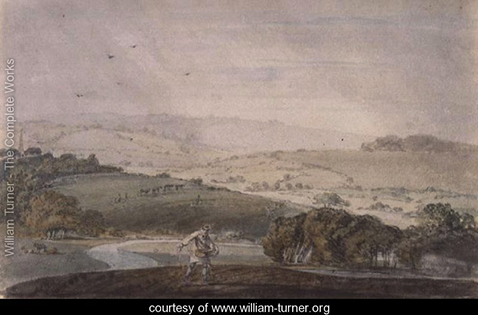 A Farmer Sowing, with a River Valley and Rolling Hills Beyond, William Turner