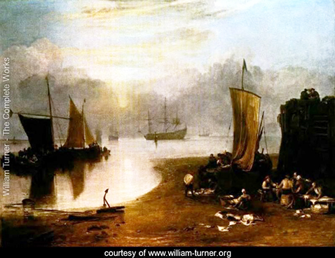 Sun Rising Through Vapor, Fisherman Cleaning and Selling Fish,   William Turner 