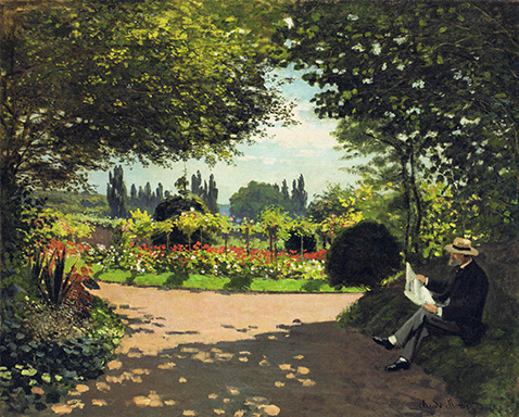 Adolphe Monet Reading in the Garden - Claude Monet
