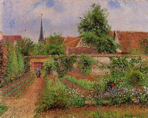 Vegetable Garden in Eragny Overcast Sky Morning - Camille Pissarro