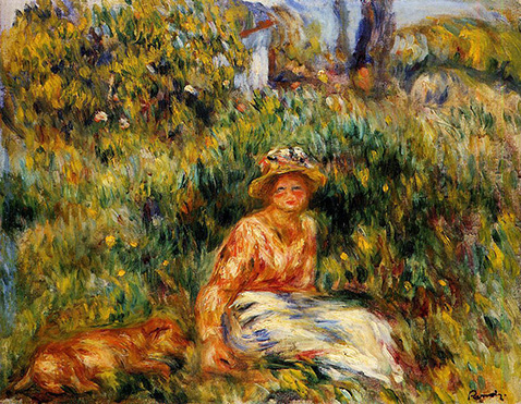 Young Woman in a Garden - Auguste Renoir