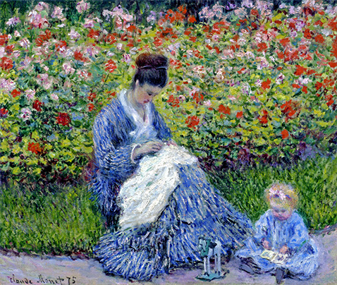Camille Monet and a Child in the Artist’s Garden in Argenteuil - Claude Monet