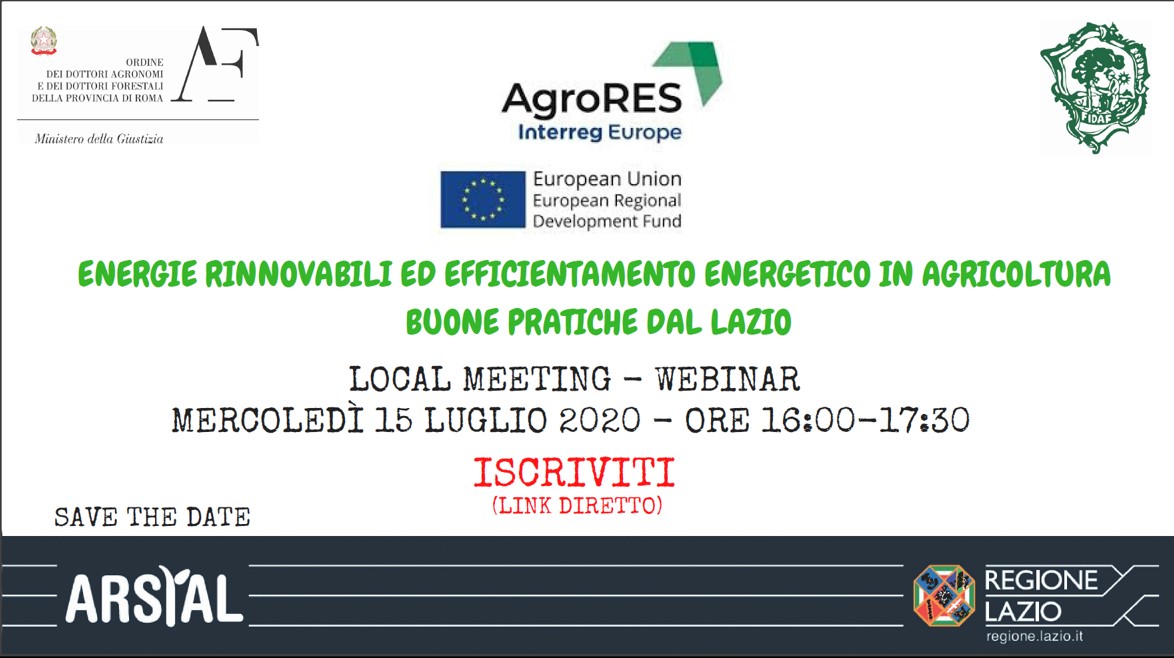 Atti del Seminario a distanza del 15.07.2020 – “Energie rinnovabili ed efficientamento energetico in agricoltura: buone pratiche dal Lazio”