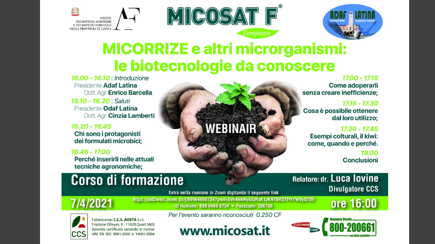 7 aprile 2021 – Corso di formazione online “MICORRIZE e altri microrganismi: le biotecnologie da conoscere”