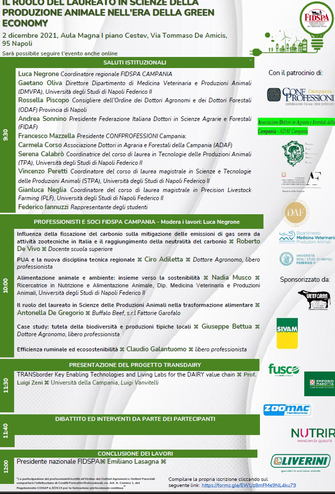 2 dicembre 2021 – Convegno “IL RUOLO DEL LAUREATO IN SCIENZE DELLA PRODUZIONE ANIMALE NELL’ERA DELLA GREEN ECONOMY”