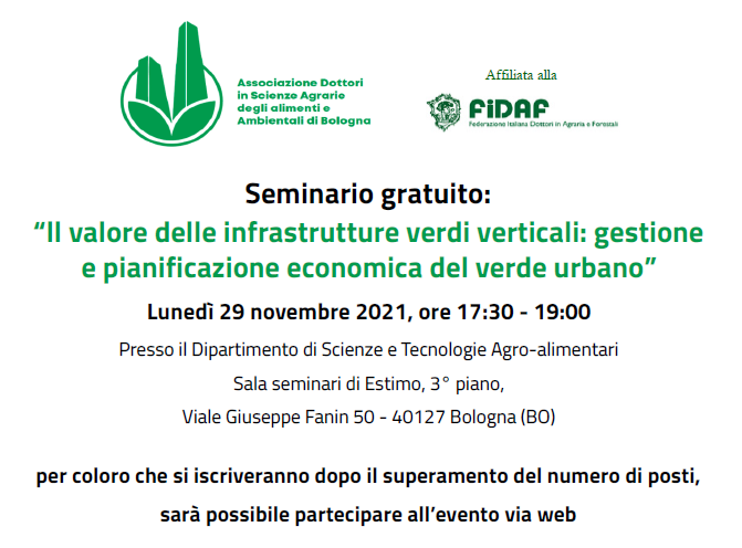 29 novembre 2021 – Seminario “Il valore delle infrastrutture verdi verticali: gestione e pianificazione economica del verde urbano”