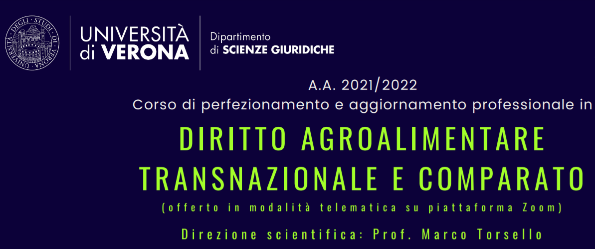 Corso di perfezionamento e aggiornamento professionale in Diritto agroalimentare transnazionale e comparato