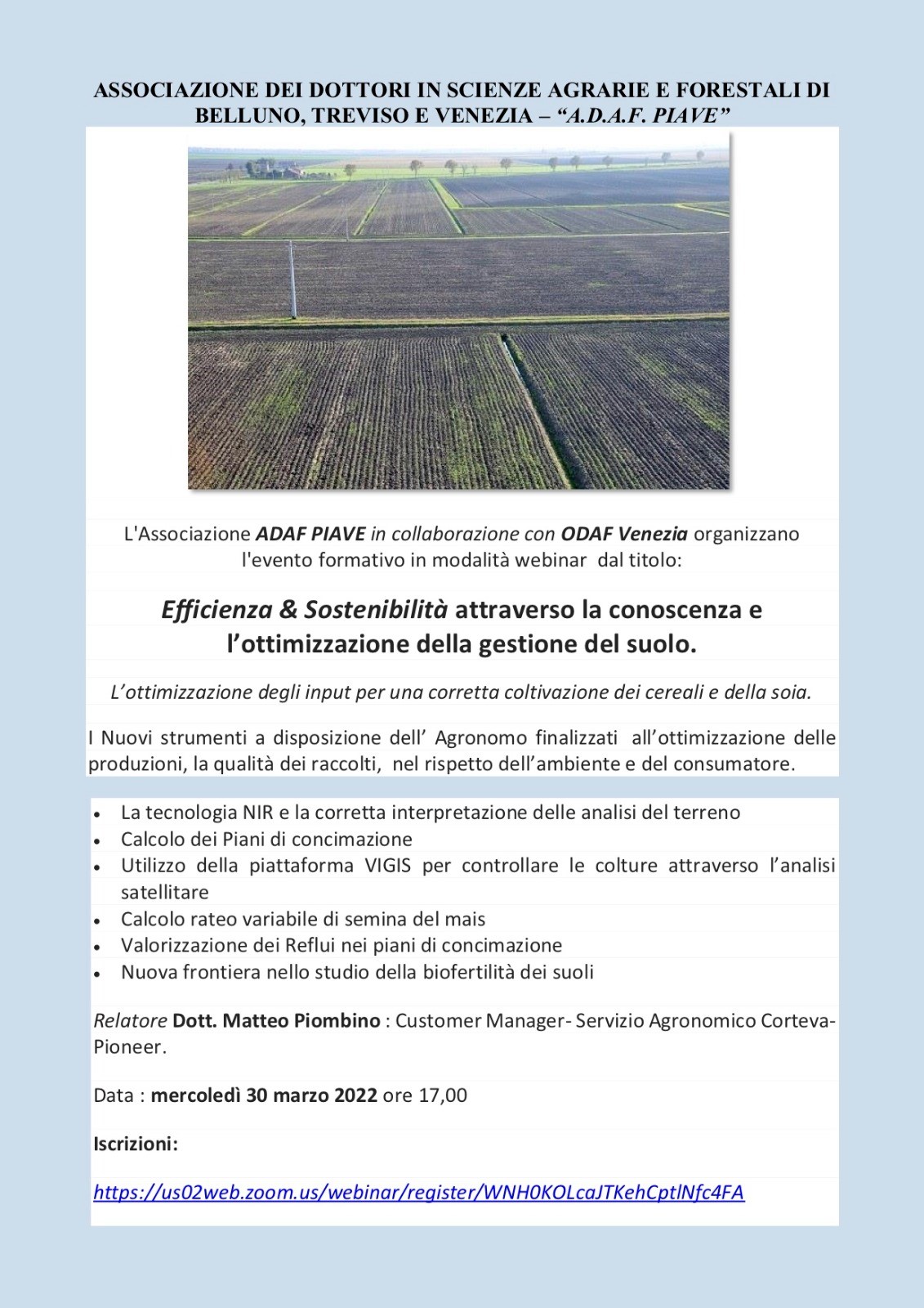 30 marzo 2022 – Webinar “Efficienza & Sostenibilità attraverso la conoscenza e l’ottimizzazione della gestione del suolo”
