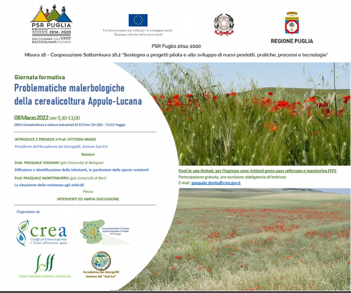 8 marzo 2022 – Giornata formativa “Problematiche malerbologiche della cerealicoltura Appulo-Lucana”