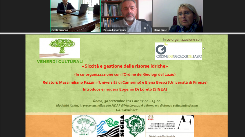 Venerdì Culturale 30.09.2022 “Siccità e gestione delle risorse idriche” (In co-organizzazione con l’Ordine dei Geologi del Lazio) – Diapositive