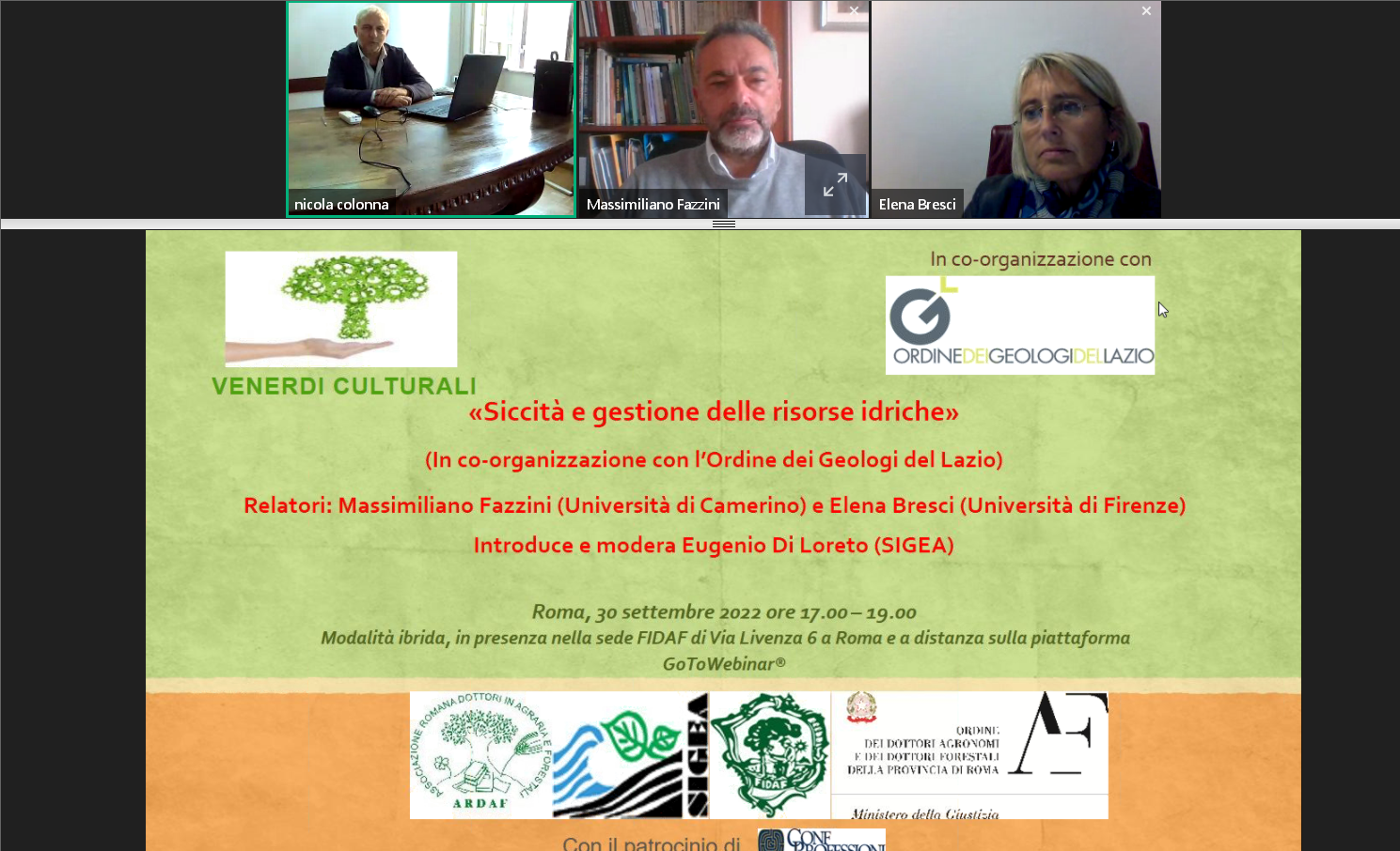 Venerdì Culturale 30.09.2022 “Siccità e gestione delle risorse idriche” (In co-organizzazione con l’Ordine dei Geologi del Lazio) – Diapositive