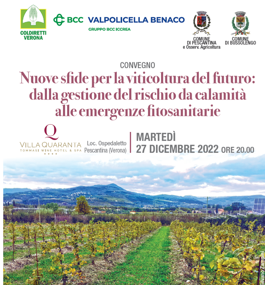 Verona, 27 dicembre 2022 – Convegno “Nuove sfide per la viticoltura del futuro: dalla gestione del rischio da calamità alle emergenze fitosanitarie”
