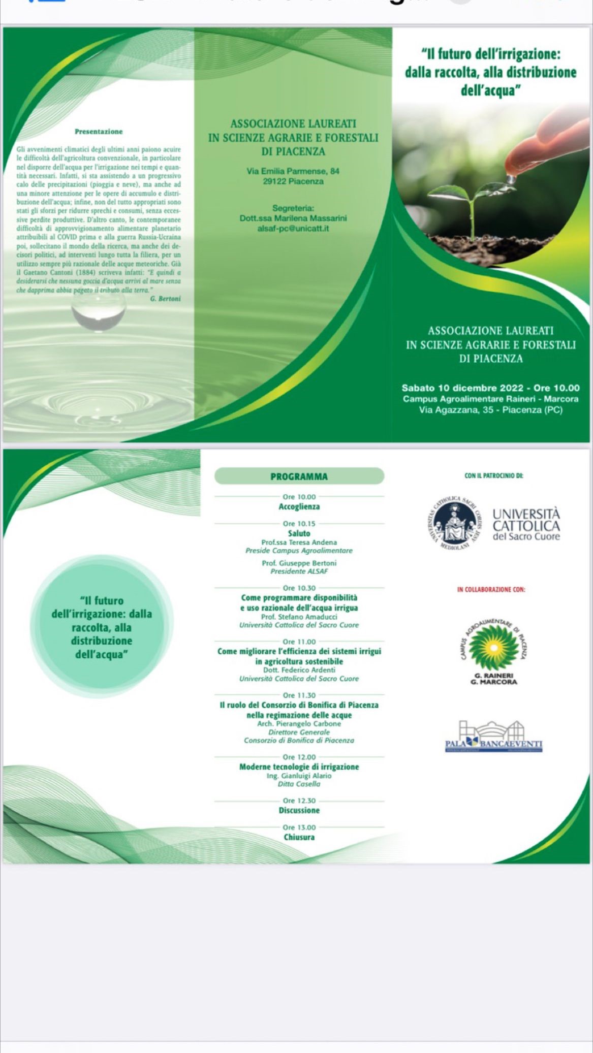 Piacenza, 10.12.2022 – Convegno “Il futuro dell’irrigazione: dalla raccolta alla distribuzione dell’acqua”