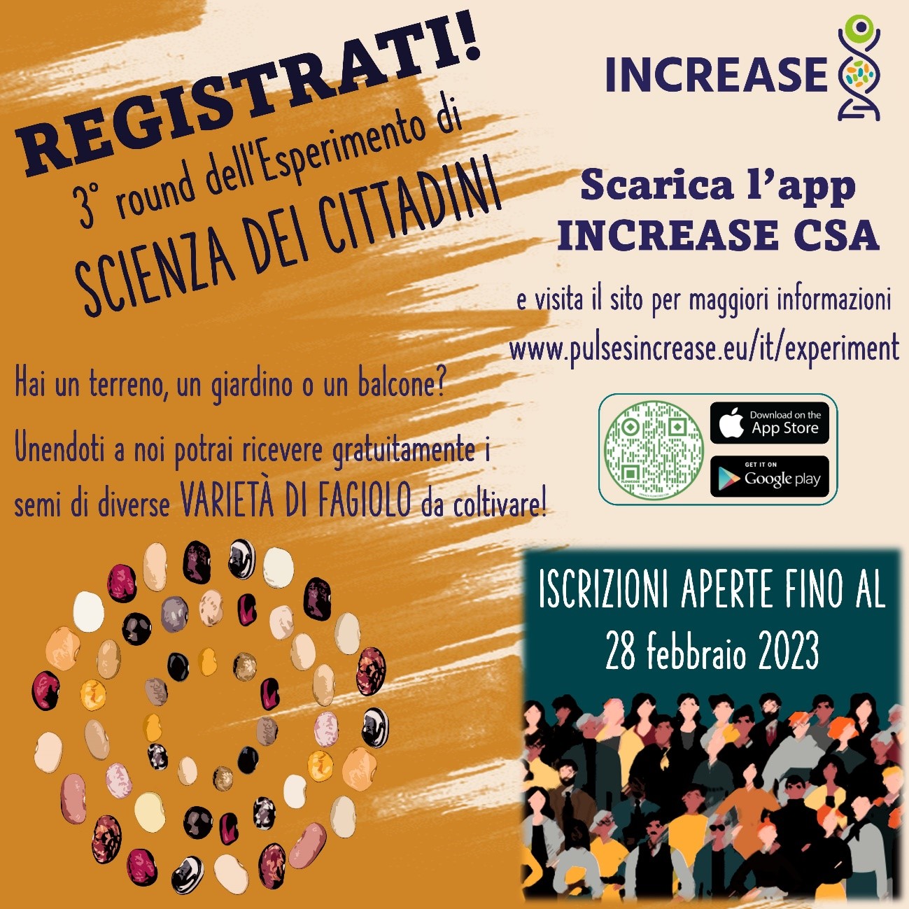 Il terzo round del Citizen Science Experiment del progetto INCREASE è aperto e tutti i cittadini sono invitati a iscriversi e a partecipare alla coltivazione di diverse varietà di fagiolo, per conservare e valorizzare l’agro-biodiversità per la nostra e le prossime generazioni