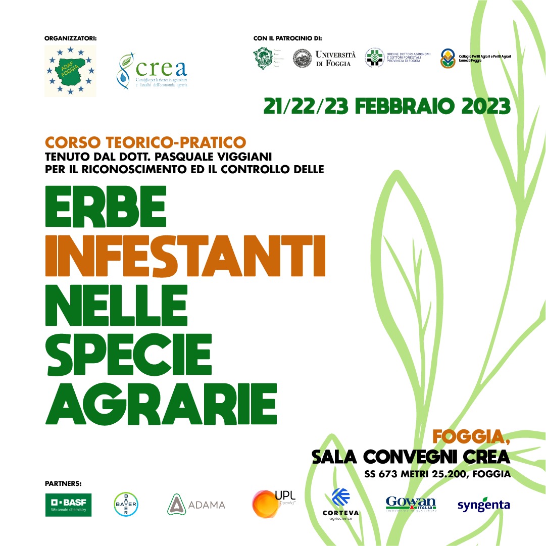 Foggia, 21-23 febbraio 2023 “Corso teorico-pratico per il riconoscimento ed il controllo delle erbe infestanti nelle specie agrarie”
