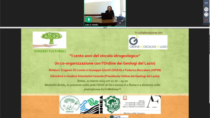 Venerdì Culturale 17.03.2023 “I cento anni del vincolo idrogeologico” (In co-organizzazione con l’Ordine dei Geologi del Lazio)- Presentazioni