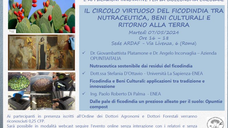 Roma, 7 maggio 2024 – Ciclo di seminari ARDAF – “Il circolo virtuoso del ficodindia tra nutraceutica, beni culturali e ritorno alla terra”