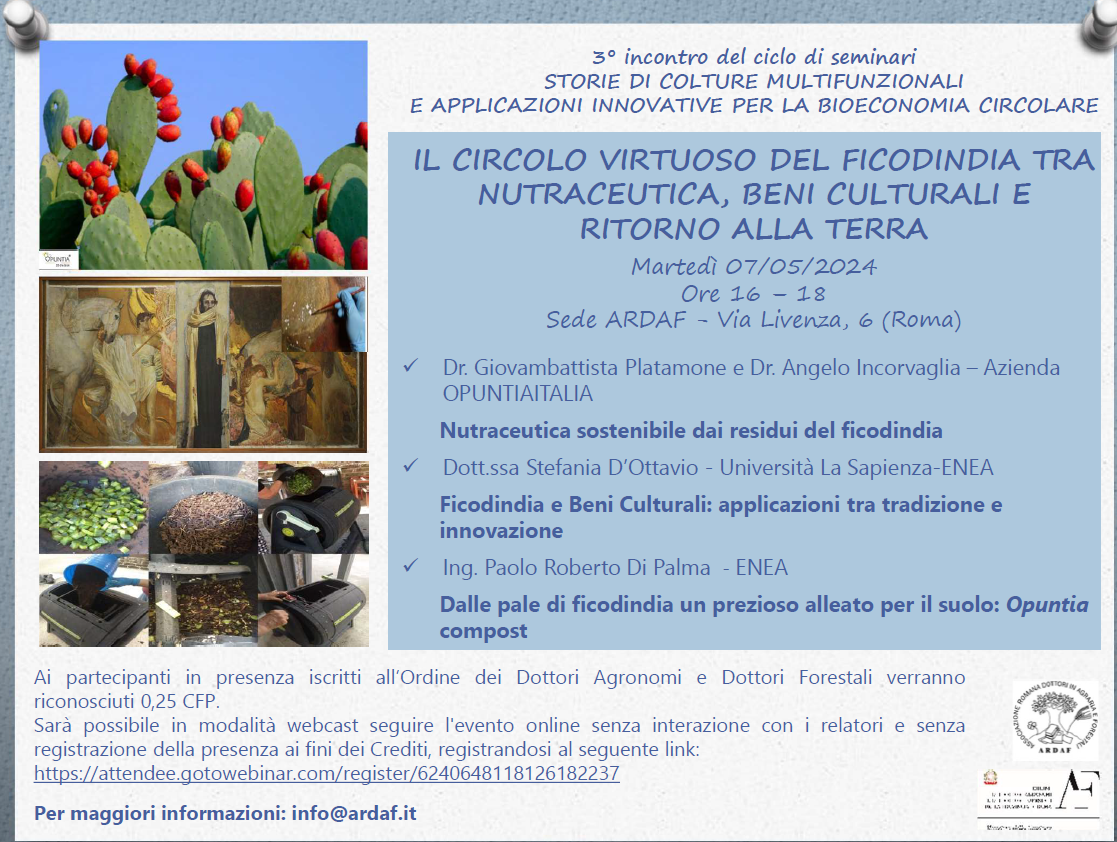 Roma, 7 maggio 2024 – Ciclo di seminari ARDAF – “Il circolo virtuoso del ficodindia tra nutraceutica, beni culturali e ritorno alla terra”