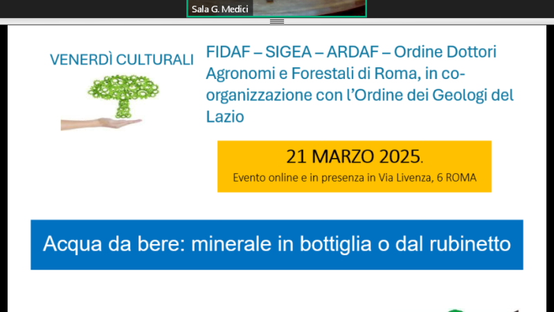 Venerdì Culturale 21.03.2025 “Acqua in bocca: quali sono le acque che beviamo” (In co-organizzazione con l’Ordine dei Geologi del Lazio)