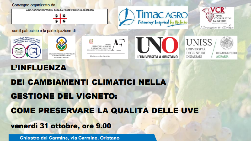 Oristano, 31 ottobre 2025 – Convegno “L’influenza dei cambiamenti climatici nella gestione del vigneto: come preservare la qualità delle uve”