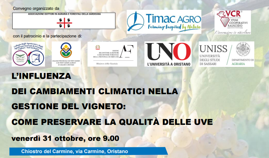 Oristano, 31 ottobre 2025 – Convegno “L’influenza dei cambiamenti climatici nella gestione del vigneto: come preservare la qualità delle uve”
